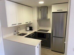 Fridge, microwave, dishwasher, coffee/tea maker