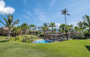 Beautiful View of Ocean and One of the Four Pools from Main Lanai