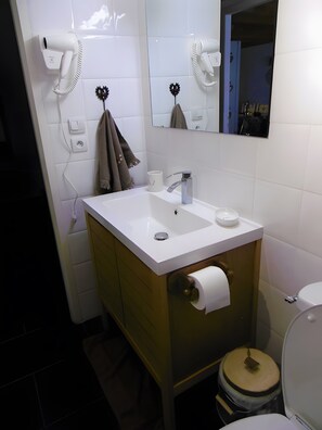 Shower, free toiletries, hair dryer, towels