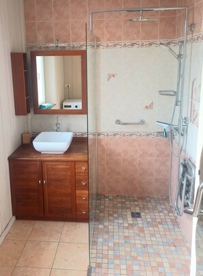 Een douche, een haardroger, handdoeken