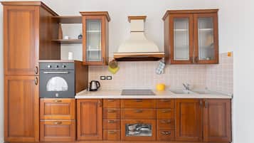 Fridge, oven, stovetop, electric kettle