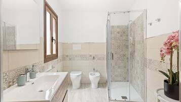 Regadera, secadora de cabello, toallas