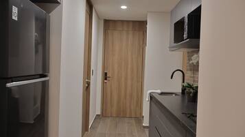 Fridge, microwave, coffee/tea maker