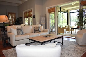 Smart TV, fireplace, stereo, printers