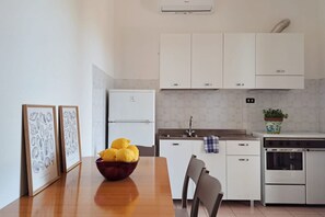 Fridge, oven, stovetop, cookware/dishes/utensils