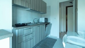 Deluxe Apartment, 2 Bedrooms, Air conditioning, City View | Private kitchen | Fridge, microwave, oven, stovetop