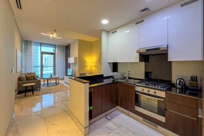 Fridge, microwave, coffee/tea maker, toaster