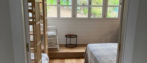 1 bedroom, desk, iron/ironing board, travel cot