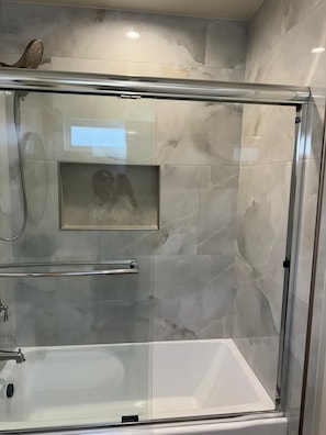 Hair dryer, bidet, towels, soap