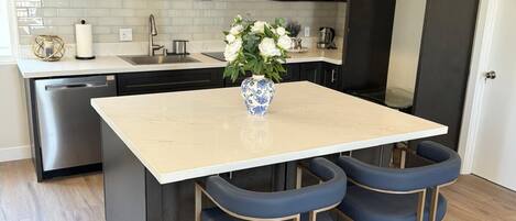 Microwave, stovetop, dishwasher, paper towels