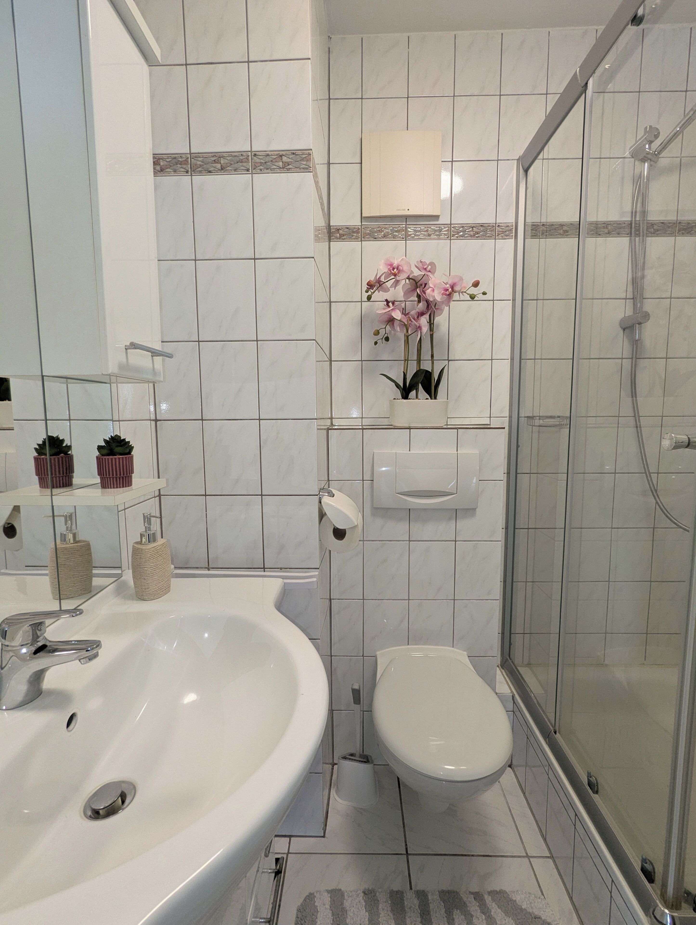Dusche, Handtücher, Seife, Toilettenpapier
