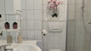 Dusche, Handtücher, Seife, Toilettenpapier