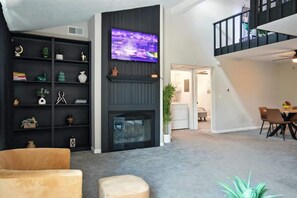 TV, fireplace, offices
