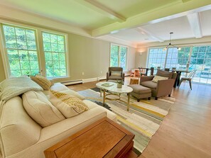 Smart TV, fireplace, ping pong, books