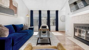 TV, peis, bøker og kontorer