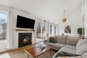 TV, fireplace