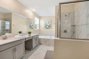 Hair dryer, bidet, towels, soap