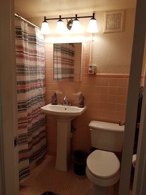 Hårtork, handdukar, tvål och toalettpapper