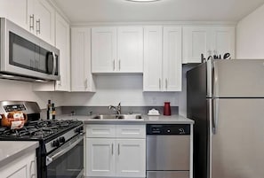 Fridge, microwave, oven, dishwasher