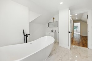 Hair dryer, towels, toilet paper