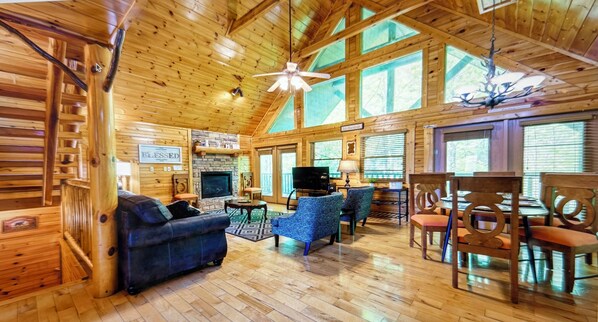 Smart TV, fireplace, foosball