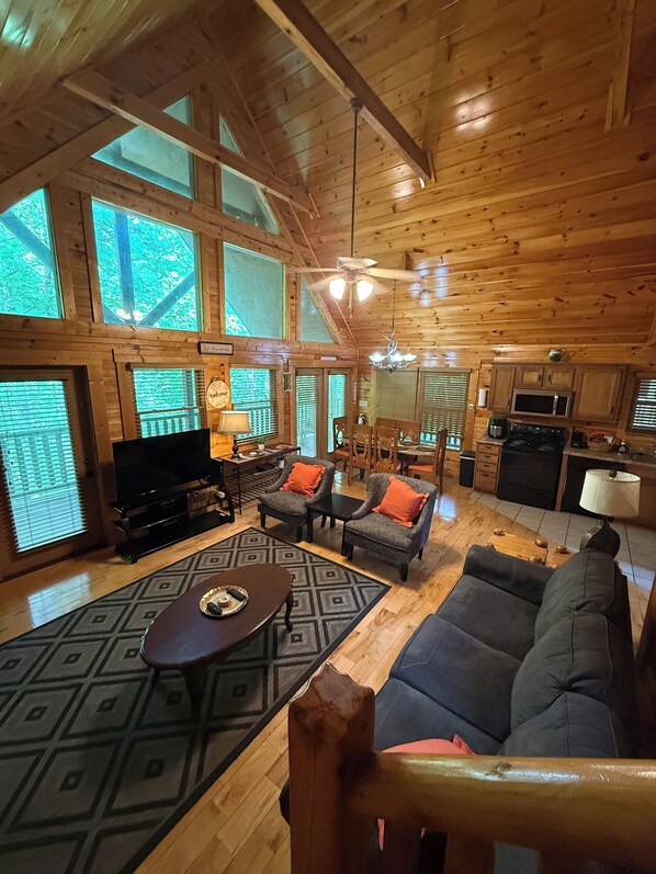 Smart TV, fireplace, foosball
