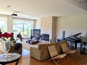 TV, fireplace