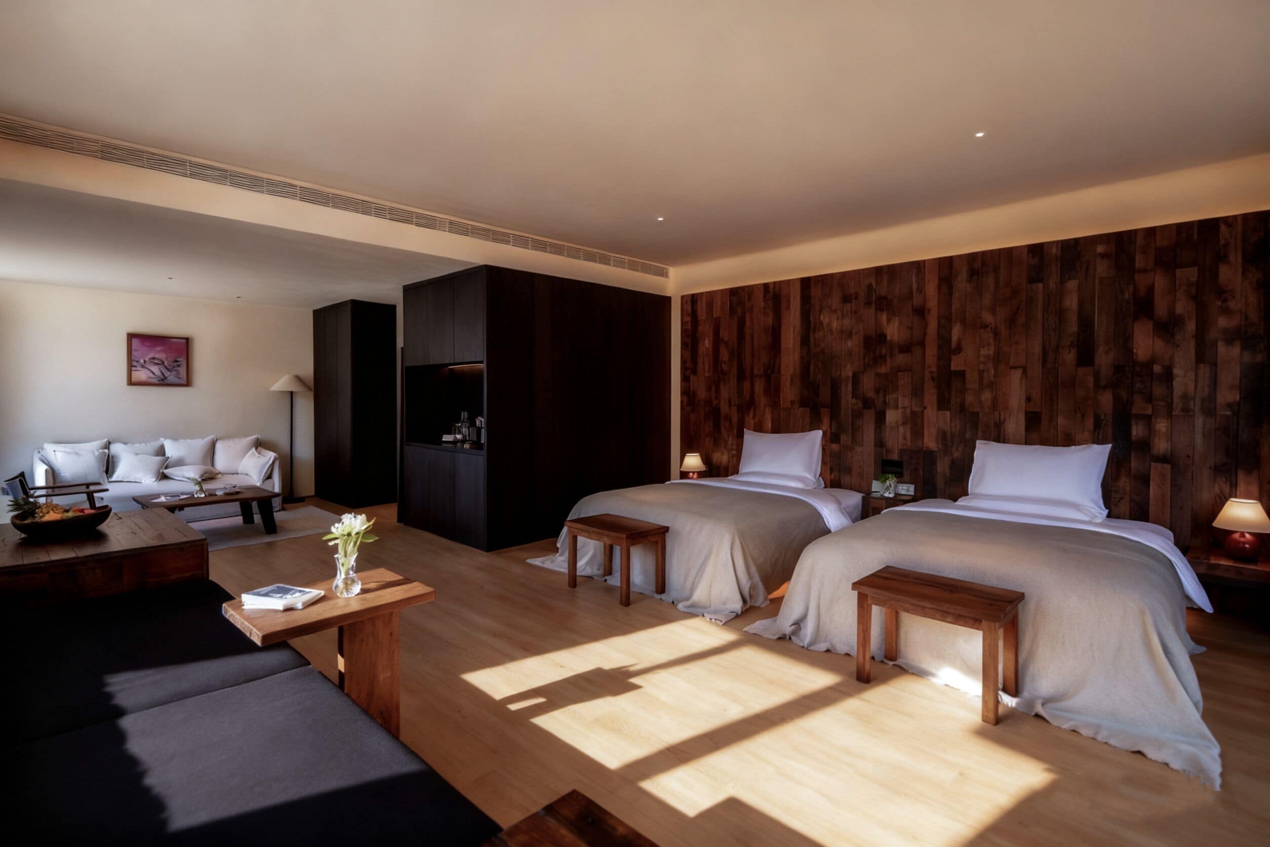 家庭双床房 | 高档床上用品、迷你吧（备有免费物品）、特色装修、特色家居