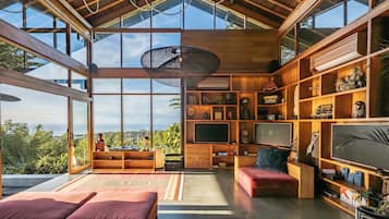 Luxury Villa, 3 Bedrooms, Patio, Ocean View | Living area | 80-inch TV with cable channels