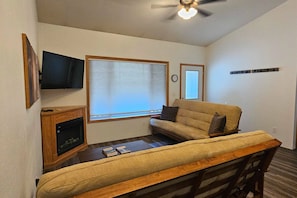TV, fireplace