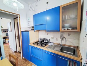 Fridge, oven, dishwasher, cookware/dishes/utensils