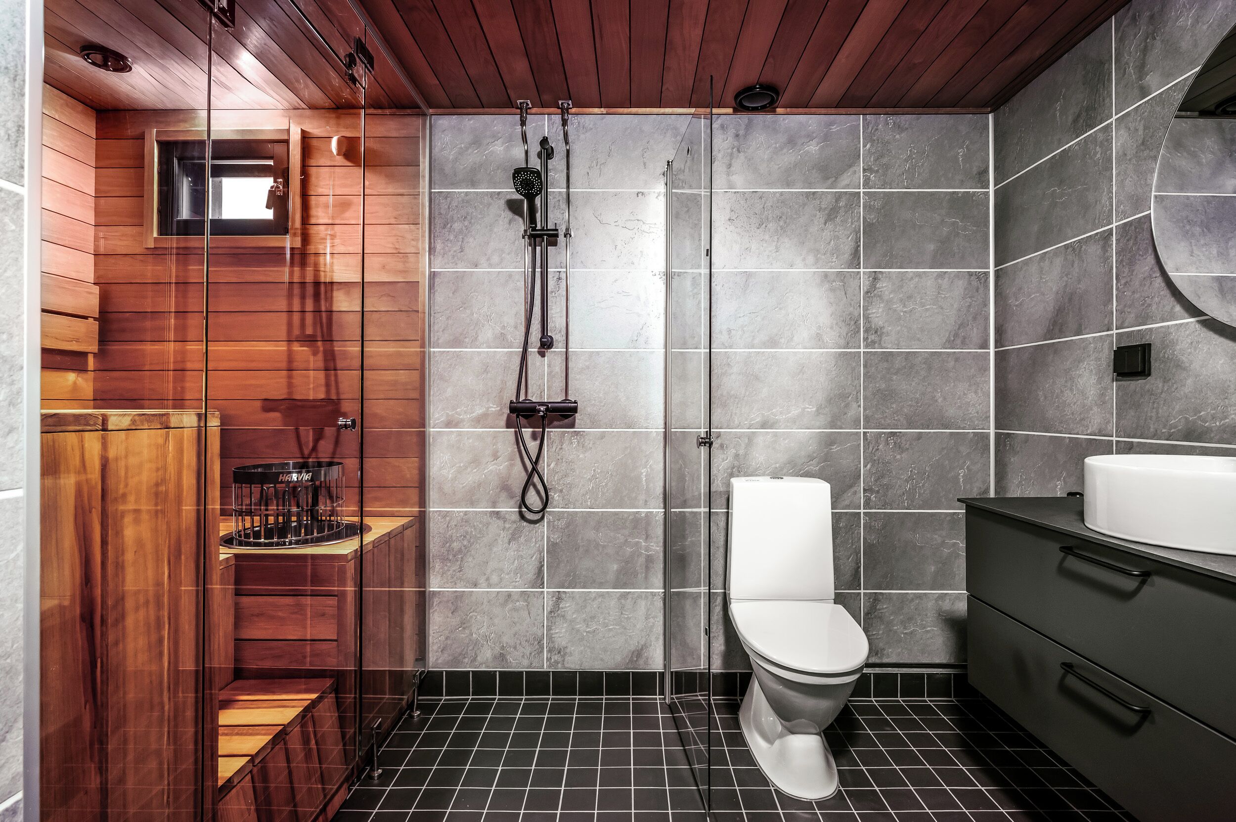 Shower, designer toiletries, hair dryer, bidet