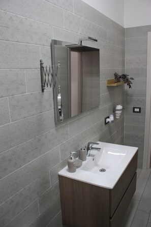 Secadora de cabello, toallas, jabón, papel de baño 