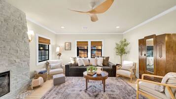 Smart TV, fireplace, video games, offices