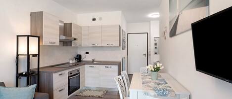 Fridge, oven, stovetop, electric kettle