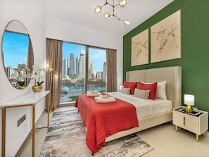 Luxury Apartment, 2 Bedrooms, Balcony, Lake View | Premium bedding, down comforters, blackout drapes, iron/ironing board