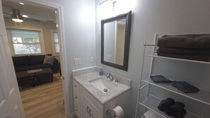 Shower, hair dryer, towels, soap - Yellow Beach House on Treasure Island, Pet Friendly, Sleeps  6,  Block to Beach (Treasure Island)