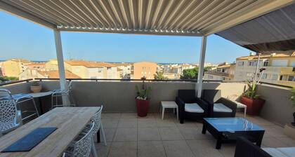 Roof-top, terraces, swimming pool and parking.