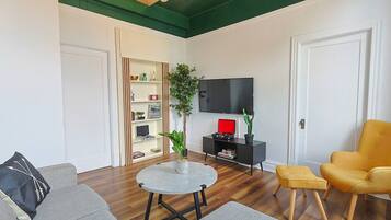 TV, foosball, stereo