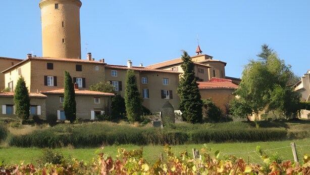 A historic building with a prominent tower, multiple windows, and a well-maintained garden. - Studio 'Domaine De La Chambarde' with Mountain View, Wi-Fi and Air Conditioning (Létra)