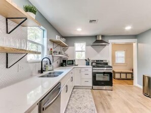 Fridge, microwave, oven, dishwasher