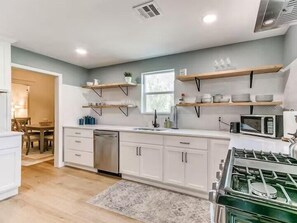 Fridge, microwave, oven, dishwasher