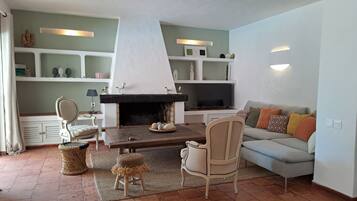 TV, fireplace