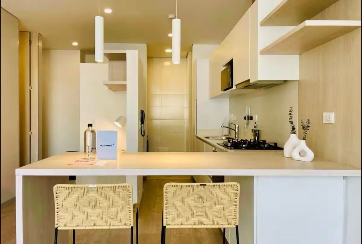 Apartamento Confort | Cocina privada | Frigorífico grande, microondas, horno y placa de cocina