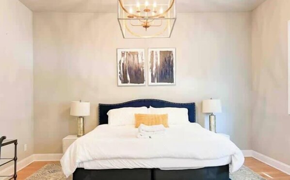 Primary bedroom located on the lower floor, ensuite bath attached
Private workspace