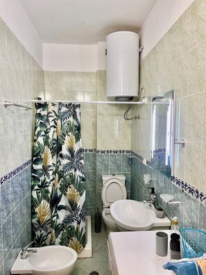 Ducha, secador de pelo, bidet, toallas