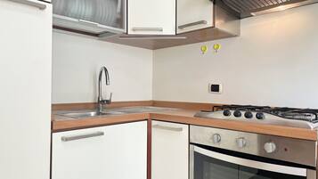 Fridge, oven, stovetop, cookware/dishes/utensils
