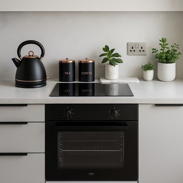 Fridge, microwave, oven, dishwasher