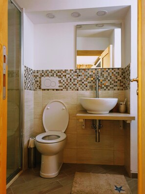 Sèche-cheveux, serviettes fournies, savon, papier toilette