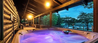 Cabin on 35 acres w/private lake for fishing, fenced yard, hot tub, pool table